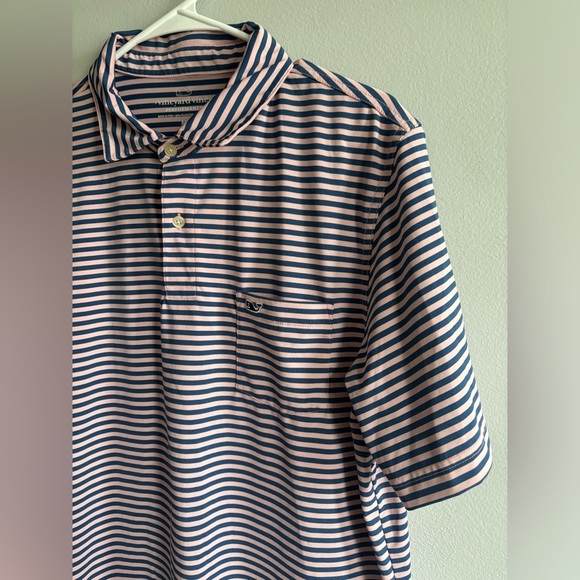 Vineyard Vines Polo Performance Navy blue/pink Striped Polo Shirt M - Picture 2 of 5